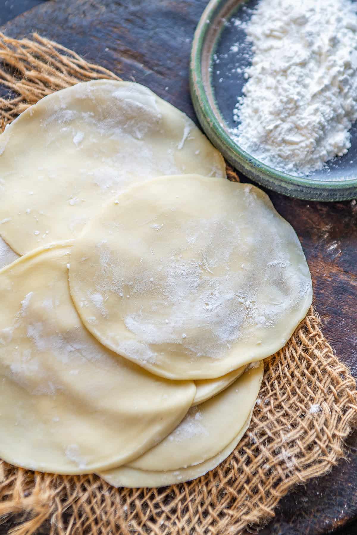 Round wonton wrappers.