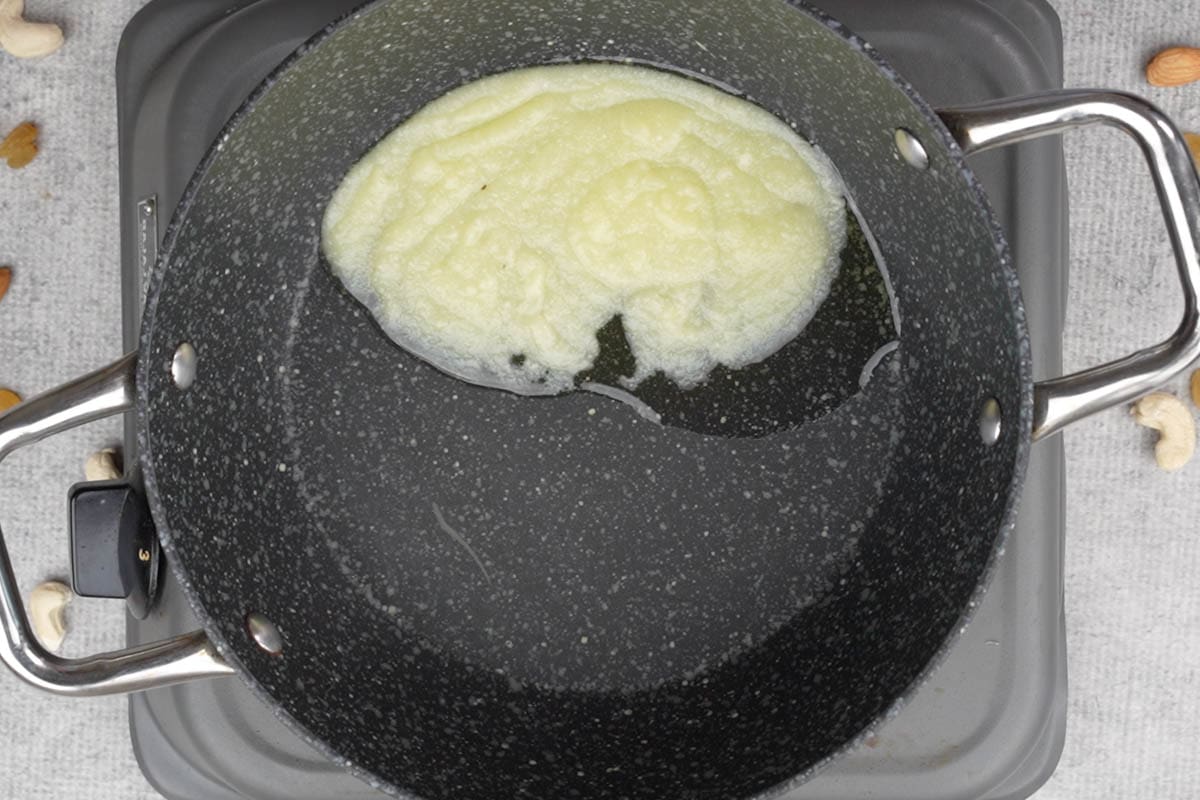 Ghee added to a pan.