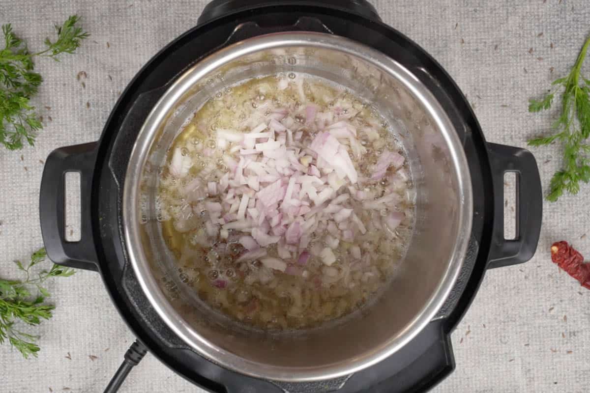 Onions added to the instant pot.