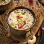 Basundi is a traditional Indian dessert famous in Maharashtra, Gujarat, and some parts of Karnataka. It is basically thickened and sweetened milk flavored with nutmeg, cardamom, and saffron. Serve it on its own or with poori for a delicious treat (vegetarian, gluten-free).