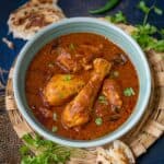 Andhra Style Chicken Curry (Kodi Kura) is a spicy and flavorful chicken curry from the South Indian state of Andra Pradesh in India. This curry gets its unique flavor from the freshly roasted spice mix. Here is how to make it in the traditional style.