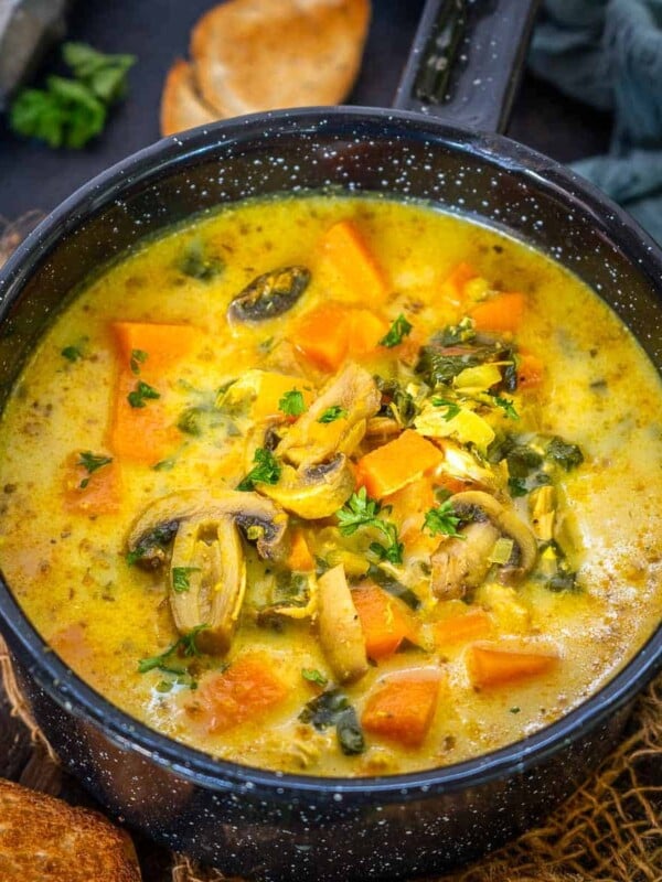 Chicken Sweet Potato Soup is a hearty soup perfect for fall or winter dinners. It is a twist on the classic chicken soup which warms you from inside. Make it in under 45 minutes using simple ingredients.
