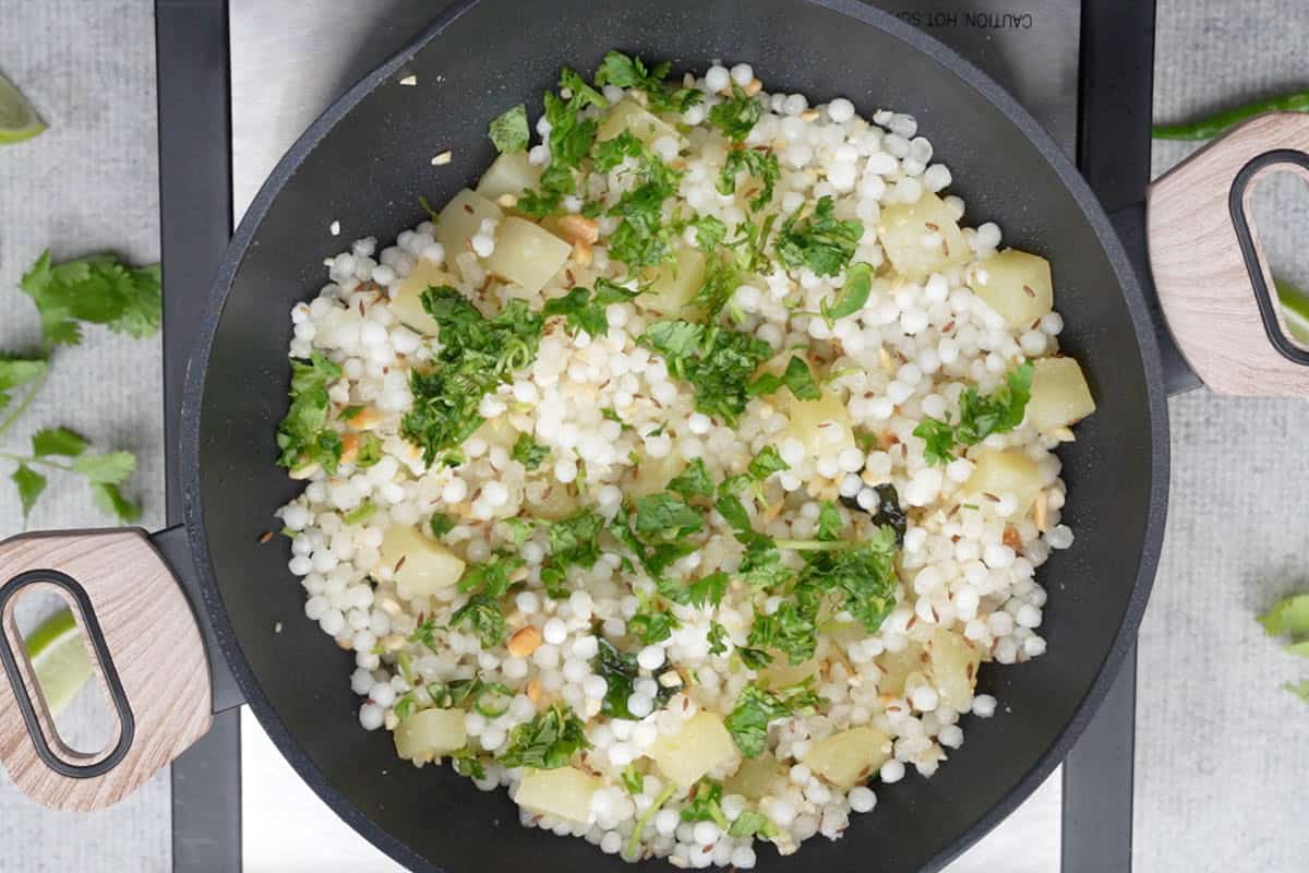 Lime juice and cilantro added to the pan.
