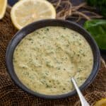 Make this Cava restaurant copycat Lemon Herb Tahini Sauce at home in just 5 minutes using a few simple ingredients. Use it over salads, as a dipping sauce or drizzle it over roasted veggies (vegan, gluten-free).