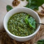Basil Mint Pesto is a flavorful take on the classic pesto with fresh mint leaves added to it. Make this versatile sauce in under 5 minutes using simple ingredients (vegetarian, gluten-free).