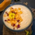 Muskmelon sago pudding served in a bowl.