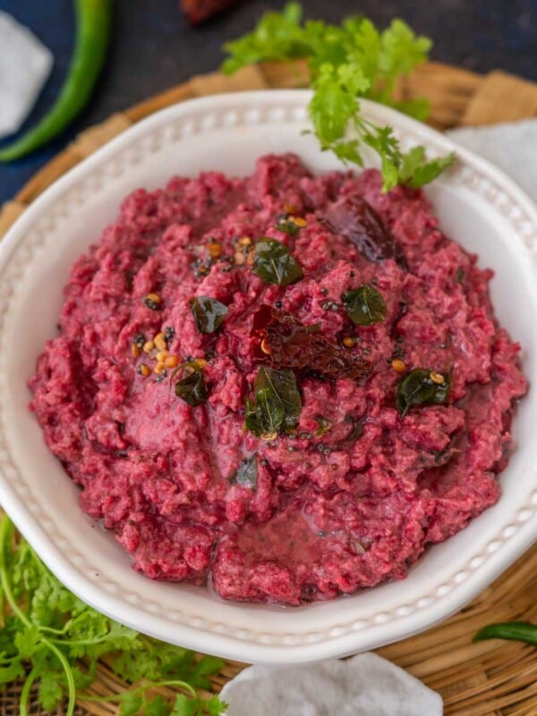 Beetroot Curd Rice is your classic curd rice with an addition of beetroot puree. Serve it with fried rice papad and pickle (vegetarian, gluten-free)
