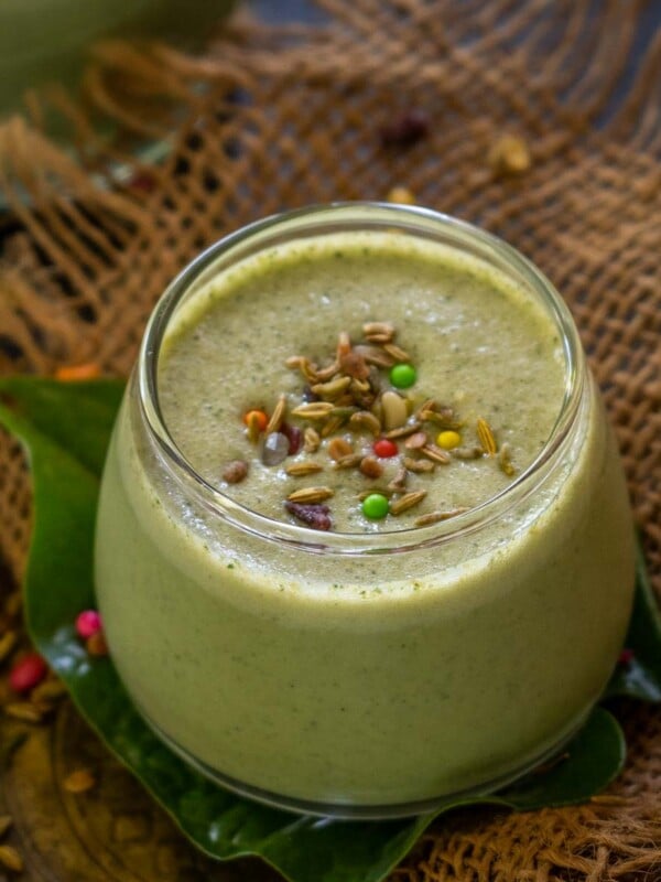 Paan Shots is a refreshing drink made using fresh betel leaves, aromatic gulkand (rose jam), and creamy vanilla ice cream. Try my easy recipe here (vegetarian).