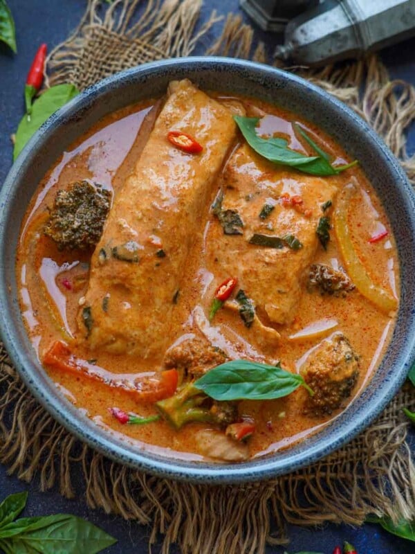 Salmon Panang Curry is a delicious Thai-style curry. Make it in under 30 minutes using simple ingredients.