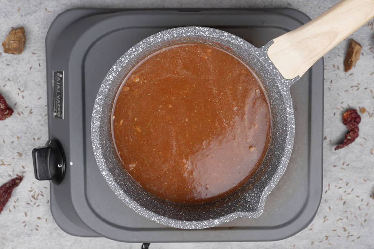 Cooking the tamarind chutney.