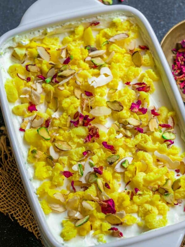 Rasmalai Tiramisu is an Indian fusion version of the classic Italian Tiramisu recipe. Make it for Holi, Diwali, or other festivals or special occasions (vegetarian).