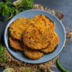 Vangyache Kaap (Maharashtrian Pan Fried Crispy Eggplants) is a traditional Maharashtrian dish prepared with large purple eggplants (brinjals). Serve it with Varan Bhaat or Khichdi. (vegan, can be made gluten-free)