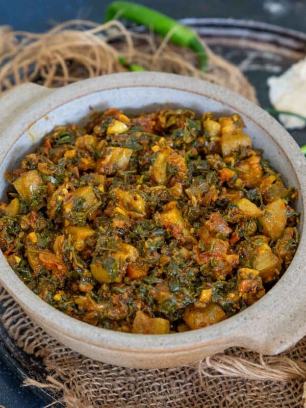 Lauki Methi Sabzi is a quick and easy Indian-style stir fry prepared using bottled gourd, fresh fenugreek leaves, and spices. It is a healthy winter sabzi that can be served with phulka or paratha (vegan, can be made gluten-free).