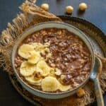 Nutella overnight oats served in a bowl.