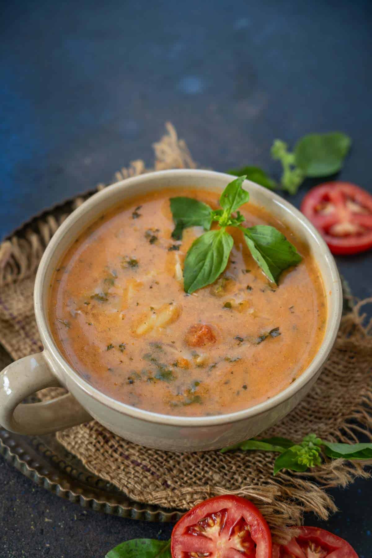 Make hearty and healthy Italian-style Creamy Tomato Florentine Soup using my easy recipe. It is great to serve as a light meal.