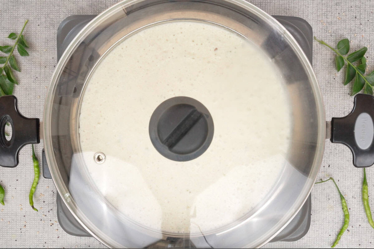 Plate kept inside the steamer and lid closed.