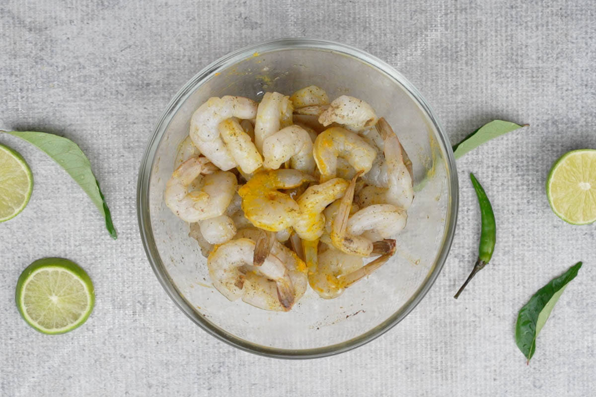 marinated shrimp in a bowl.
