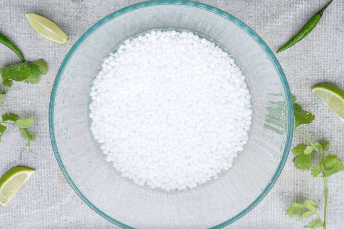 Sabudana soaked in water.