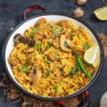 Soya mushroom pulao served in a bowl.