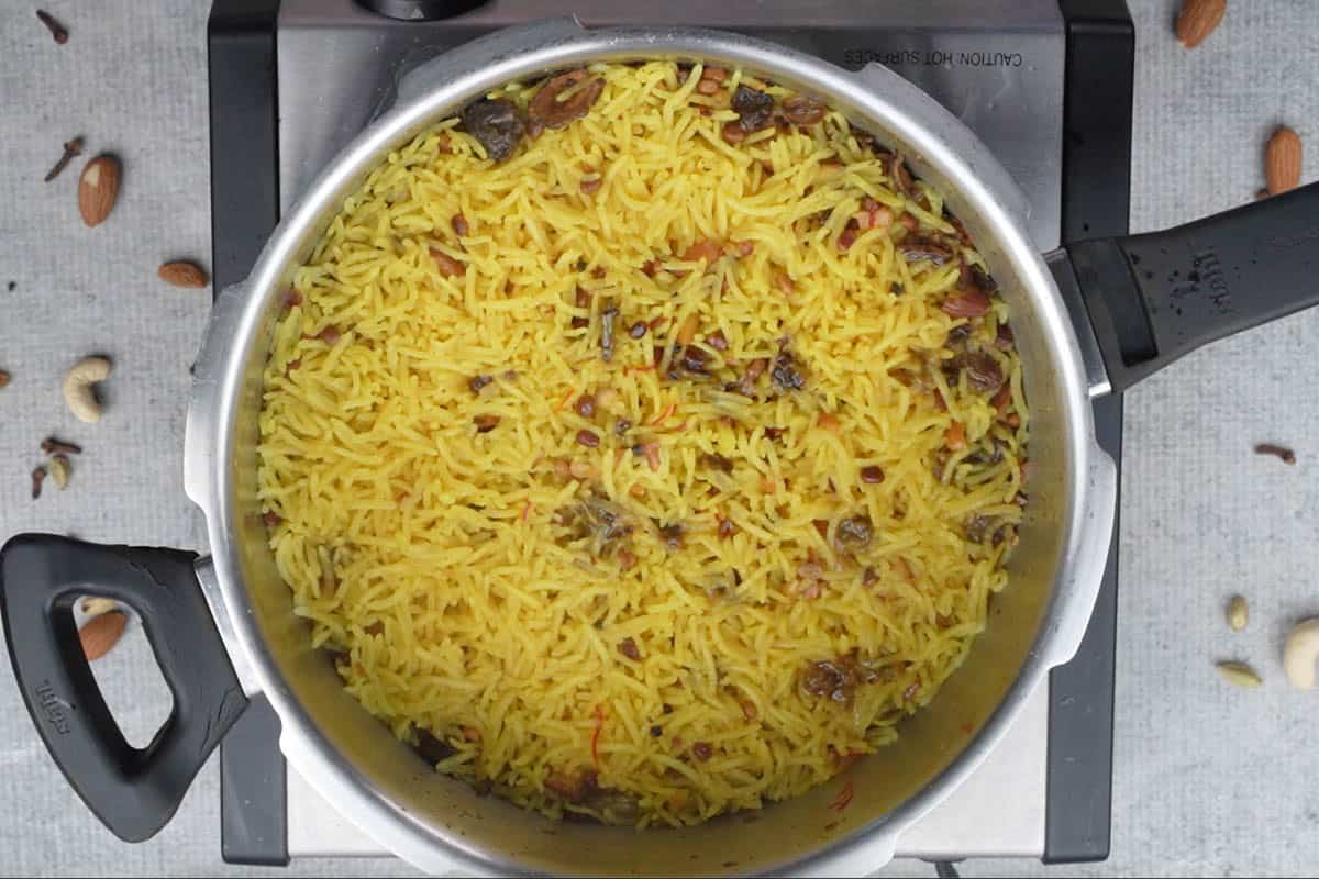 Cooked zarda pulao.