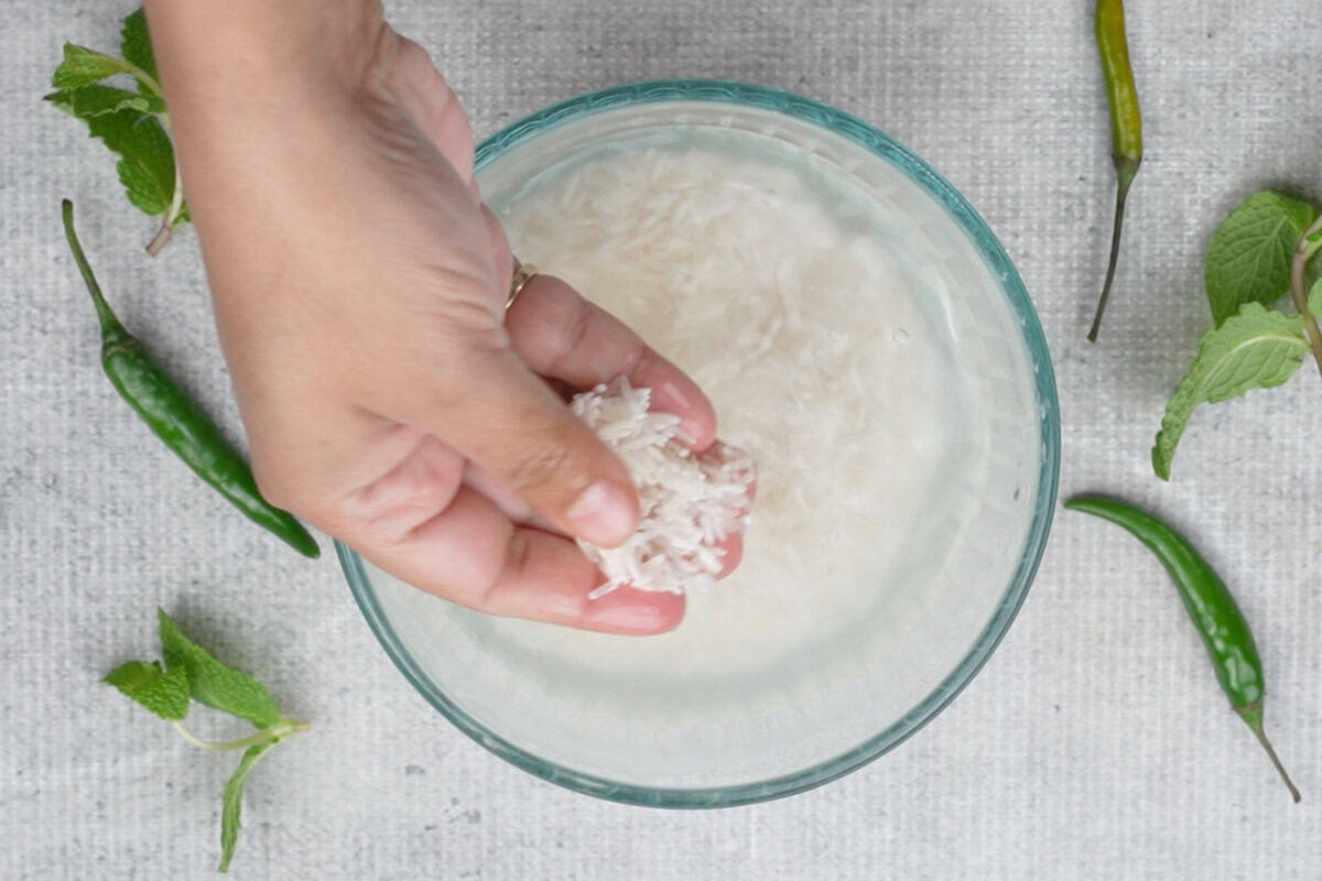 Rice soaked in water.