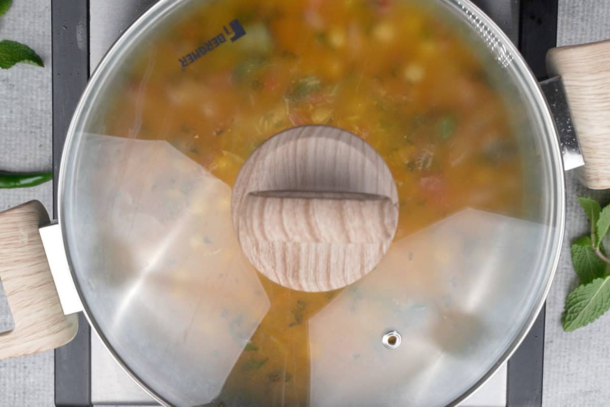 Pan covered with a lid.