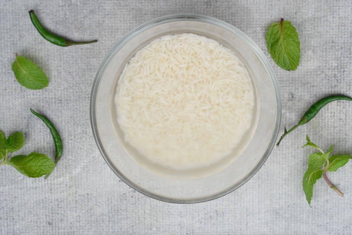 Rice soaked in water.