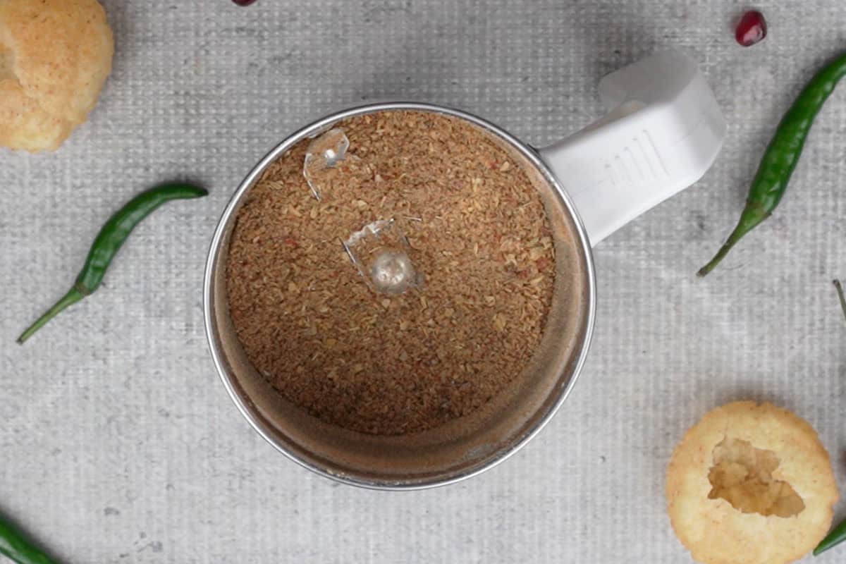 Ready bhaja masala in a blender jar.