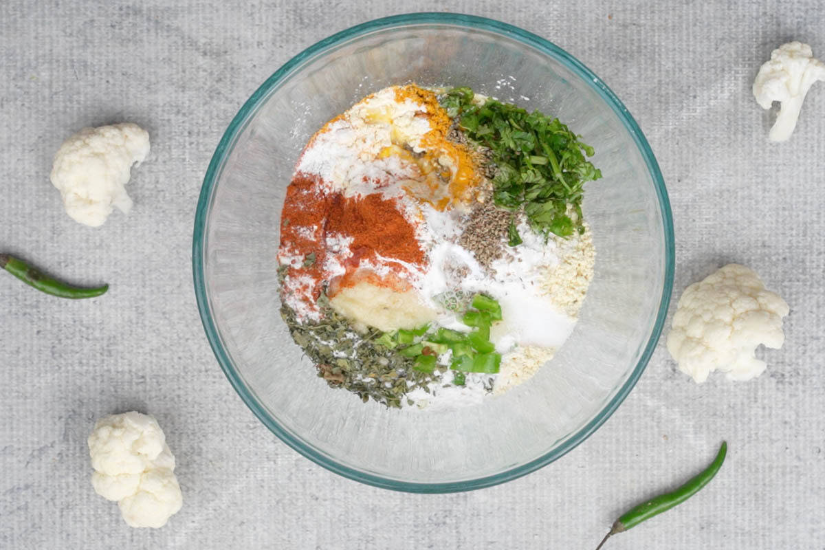 Batter ingredients added to a bowl.